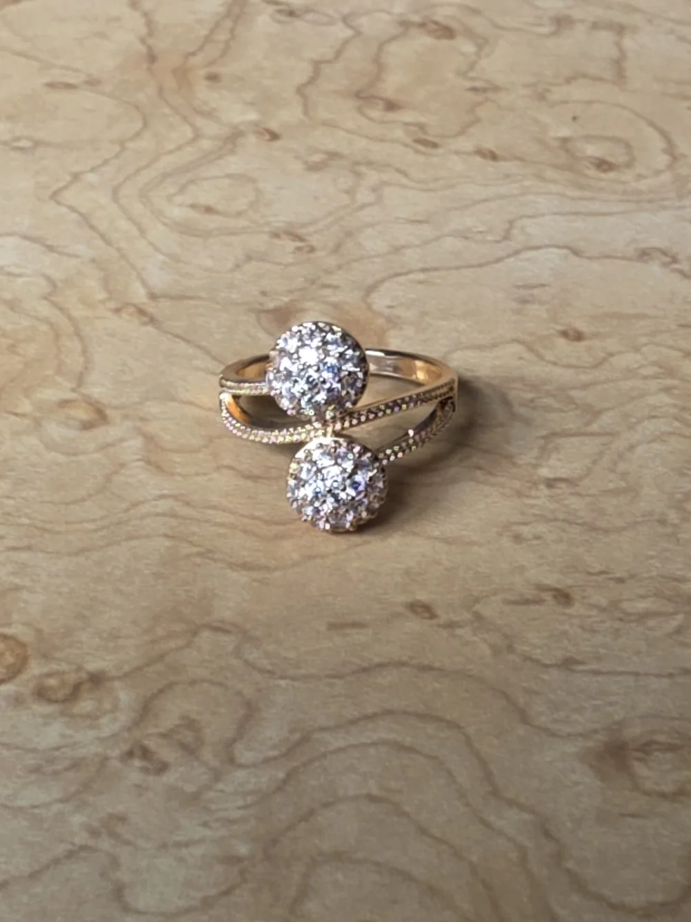 Source Unknown Rose Gold Plated Over Brass Double Crystal Cluster Ring Size 8.5